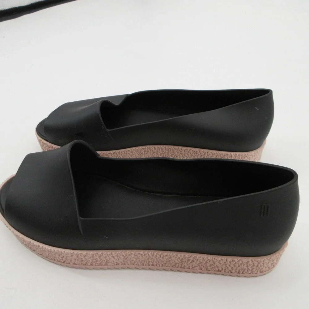 Melissa Hotness Women 10 Black Pink Platform Peep Toe Jelly Sandals Flatform